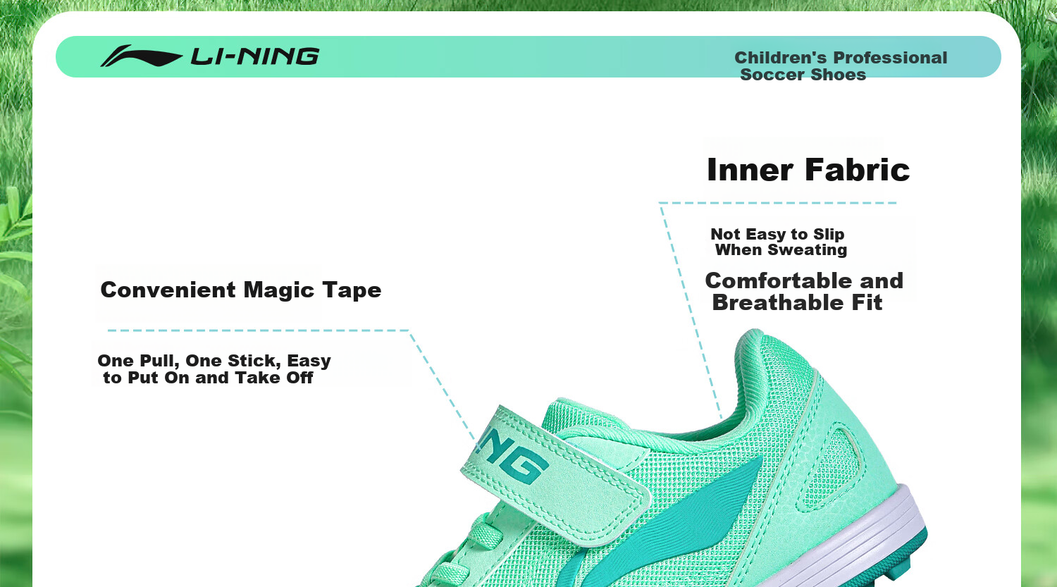 Li-Ning Children's Soccer Shoes with TF Turf Studs, for Primary School Students Aged 6-12, Professional Training Mesh Breathable Velcro Non-Slip Football Boots Size 32 3