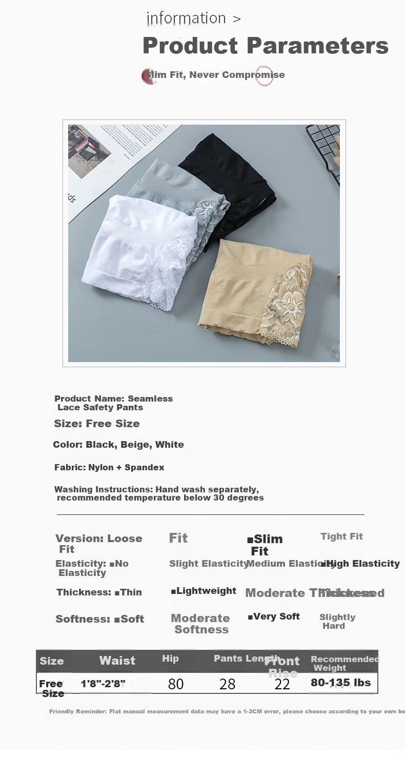 Langsha Women's Safety Shorts, Anti-Exposure Underwear, Lace Seamless Comfortable Non-Curling Two-In Base Layer Pants 7