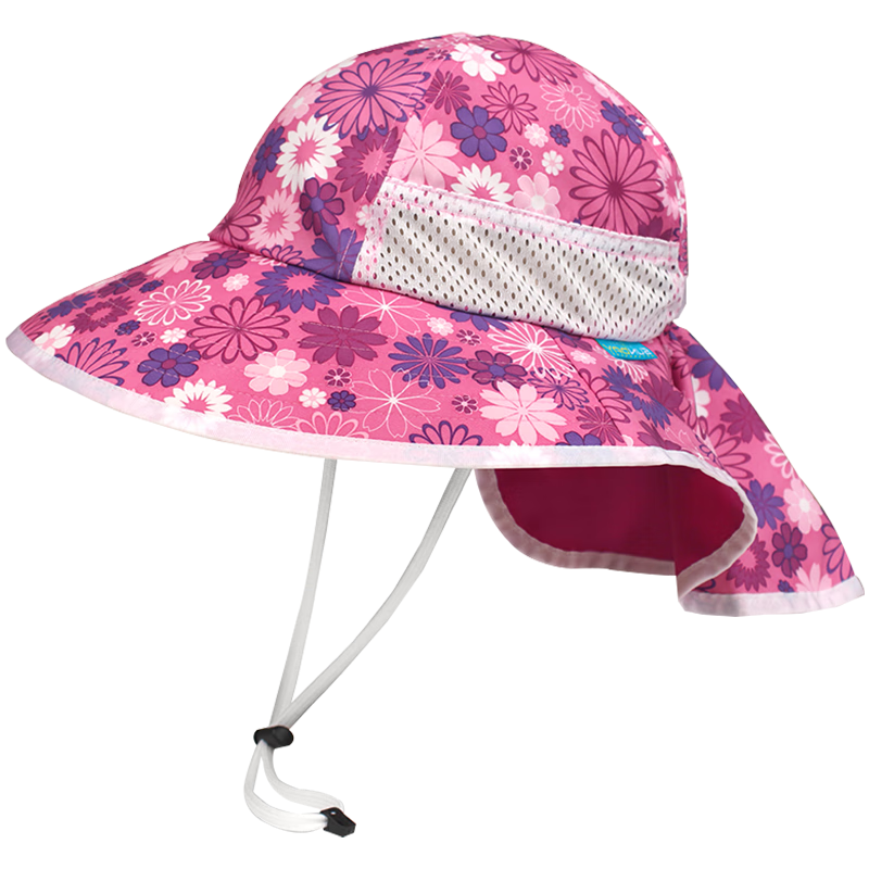 SUNDAY AFTERNOONS Children's Sun Protection Hat, Baby Outdoor Beach Sun Hat with Wide Brim And Fish Tail Design, Pink Daisy, Size L