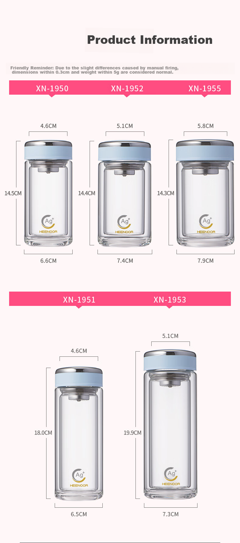 Heenoor Antibacterial Glass Cup, Double-Layer Transparent Water Cup, High-Quality Tea Infuser for Women, Mid-Autumn Festival Gift XN-1951 7