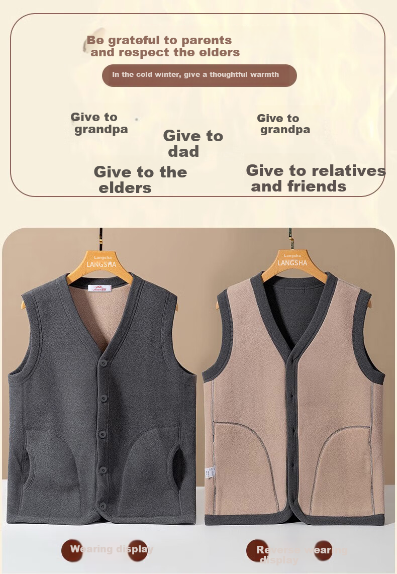 LangSha Middle-Aged And Elderly Thermal Vest for Men, Winter Fleece-Lined Thickened Warm Underwear, Elderly Sleeveless Jacket, Sheepskin Vest 10