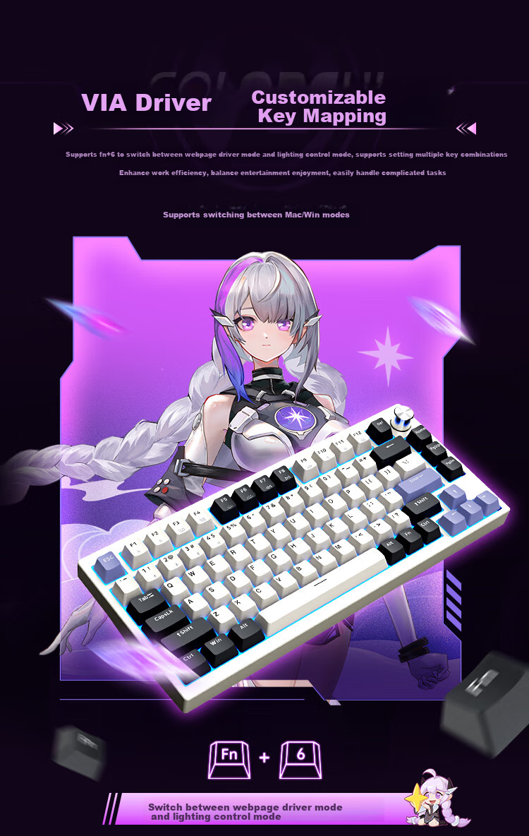 Colorful KB8PRO81 Mechanical Keyboard, Wireless Bluetooth Tri-Mode Connection, Yijin IP Aluminum Block, Customizable E-Sports Gaming Keyboard, Meteor Purple, Quiet Yellow Switches 5