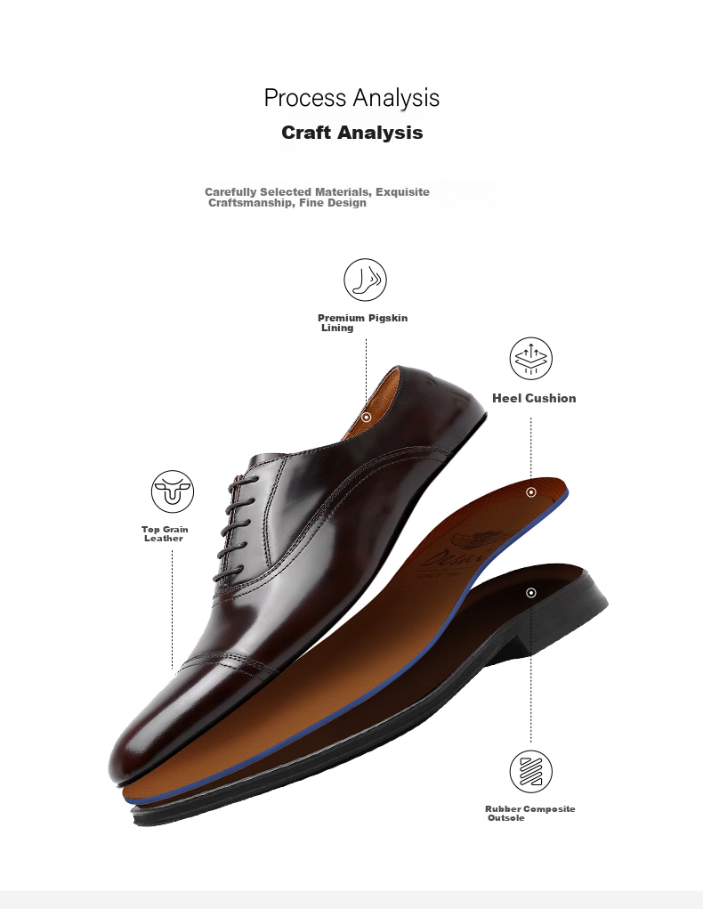 DESAI Three-Prong Men's Shoes, Business Formal Leather Shoes, Oxford Heightening British Wedding Shoes, Black, Size 44 1