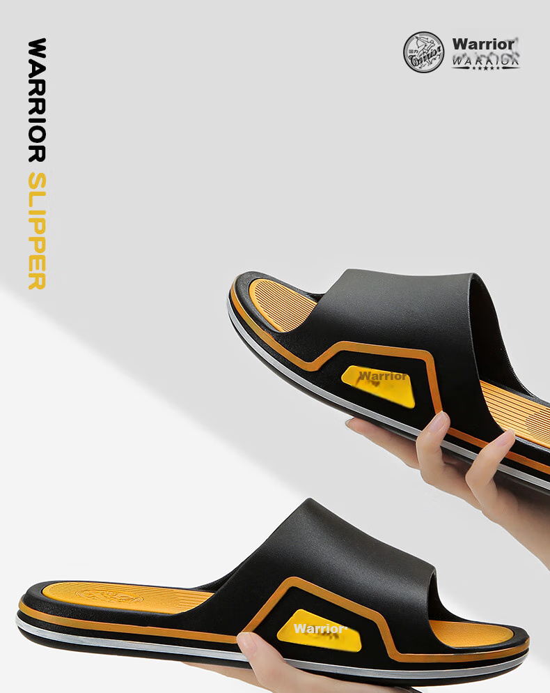 Warrior Casual Sandals for Men, Fashionable Versatile Slippers, Model 3918 Black/Yellow, Size 39-40 1
