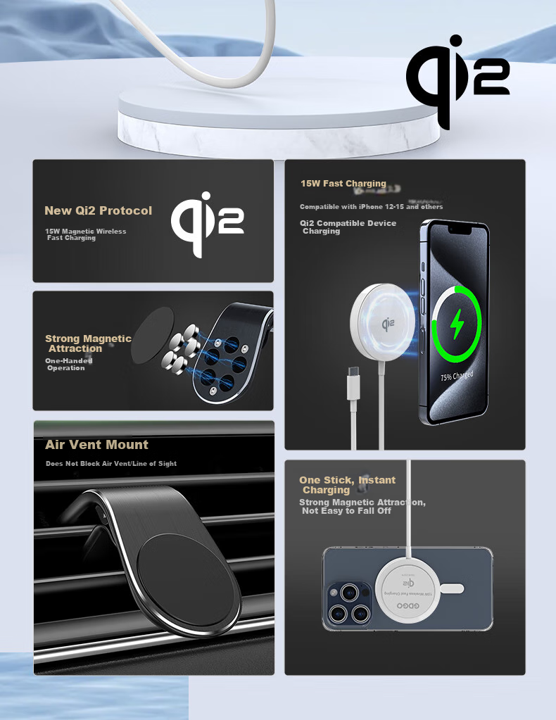 GDGO [Qi2 Certified] 15W Car Wireless Charger, MagSafe Magnetic Low Temperature Air Vent Clip, Compatible with Apple And Android IPhone 18/17/Air/16promax 2