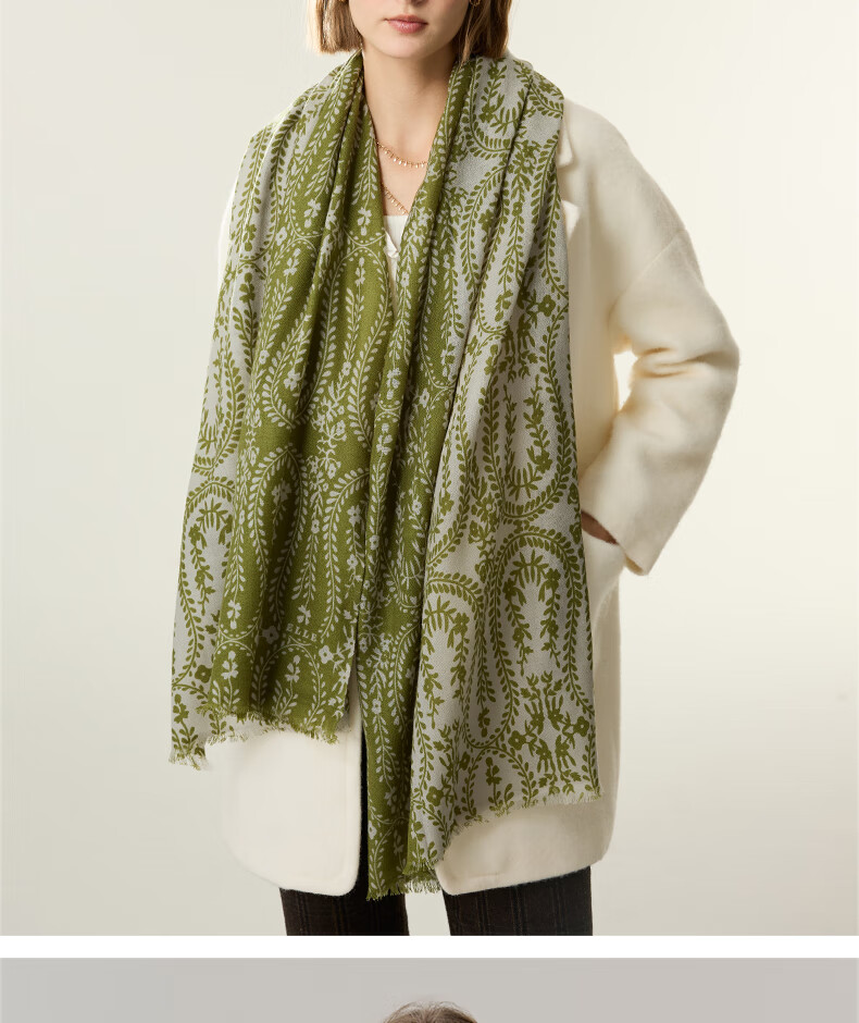 ELLE [Gift Box Set] 100% Pure Wool Women's Scarf Shawl Printed Gift for Mom Girlfriend 9