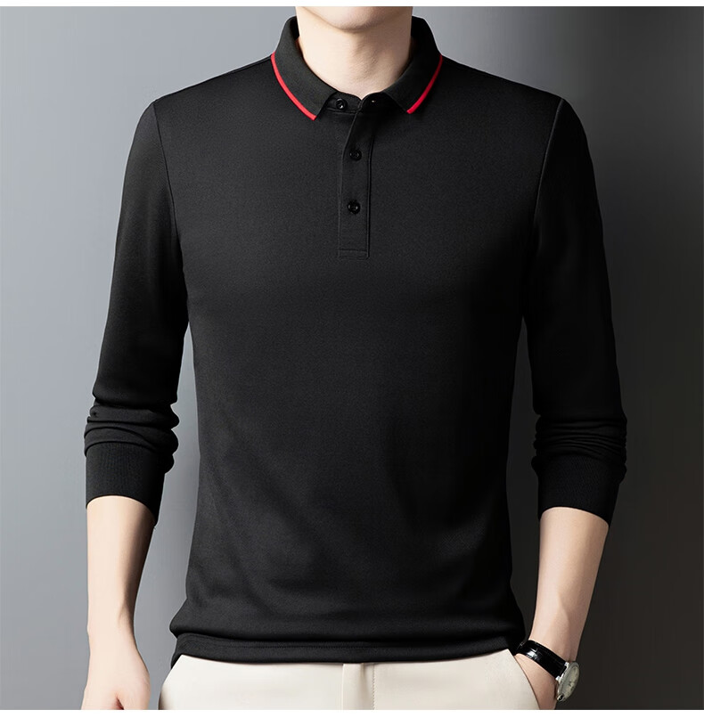 MULINSEN Men's Long Sleeve Polo Shirt Spring Autumn Casual Business Simple Black M 13