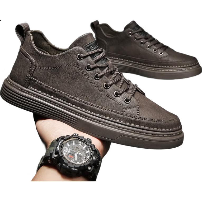 Yierkang Мужские повседневные туфли, кроссовки из натуральной кожи, низкие, плоские, износостойкие, ультралегкие, универсальные туфли для мужчин, оливково-коричневые, размер 45