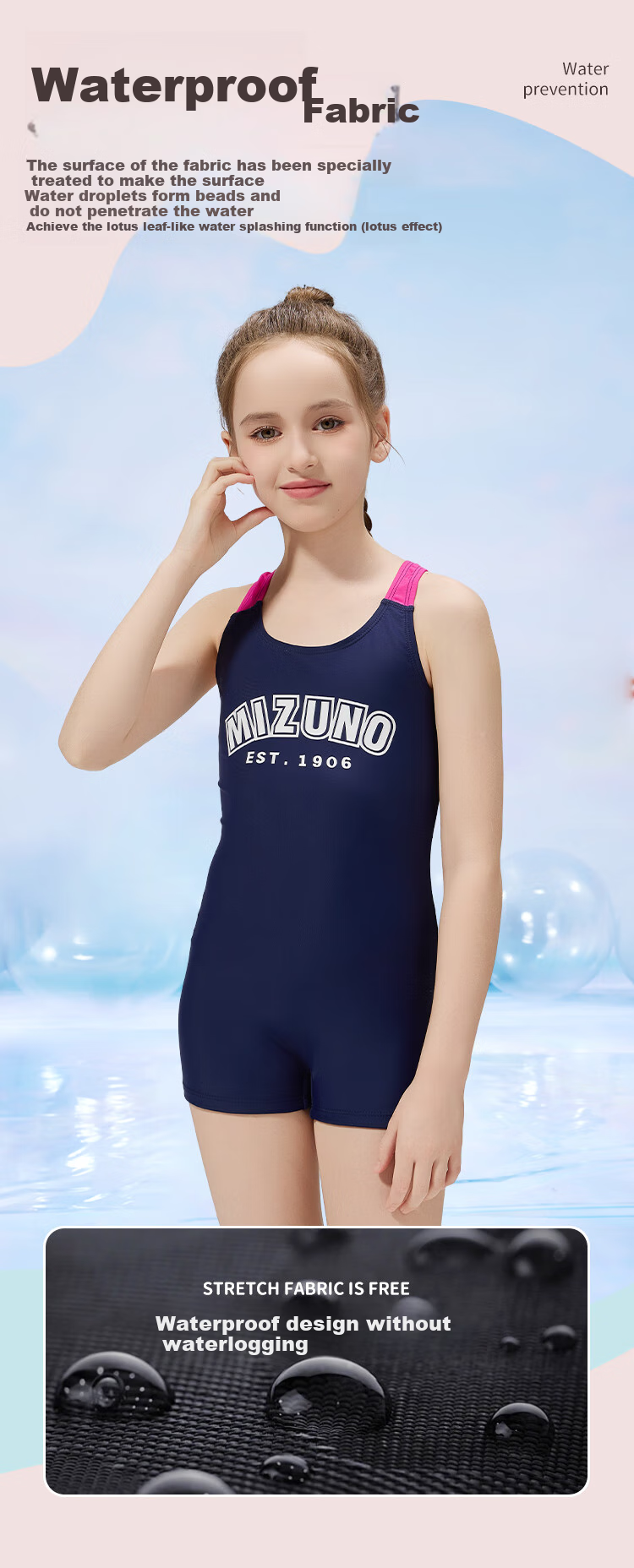 MIZUNO Children's Swimsuit, One-Piece Square Leg, Professional Training, Beginner Swimwear, Soft And Form-Fitting, Swimming Equipment, AB401 Blue, Size 150 4