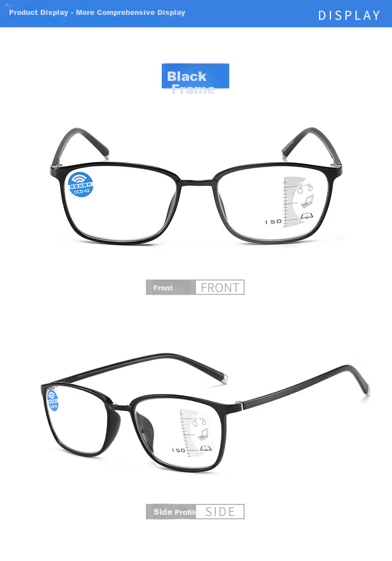 DRATRA Anti-Blue Light Reading Glasses, Multi-Focal Progressive Presbyopic Glasses, Unisex Design, Suitable for Both Distance And Near Vision, Stylish Classic Ultra-Light 9