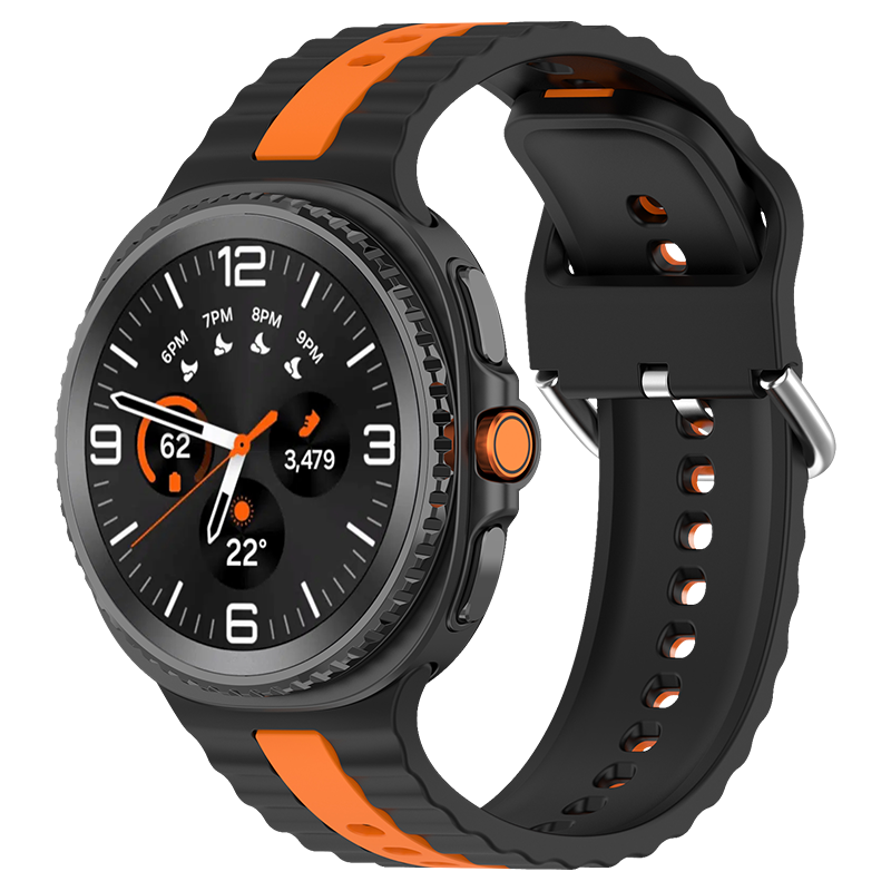 KMaxAI Compatible with Samsung Galaxy Watch8, 4044mm Silicone Strap, Ultra2 Sports Anti-Slip Breathable Skin-Friendly Color-Block Strap, Black And Orange, Dopamine Fresh Style Classic