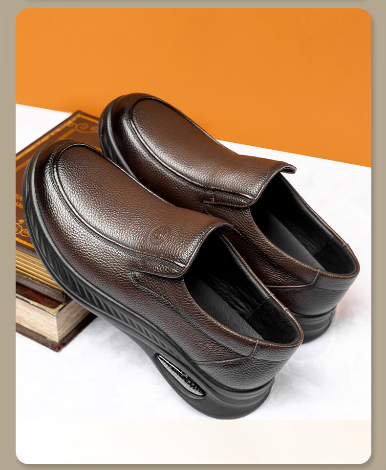 LAORENTOU Men's First Layer Cowhide Business Casual Leather Shoes Soft Sole Soft Surface Dad Shoes LA282 Black Size 43 5