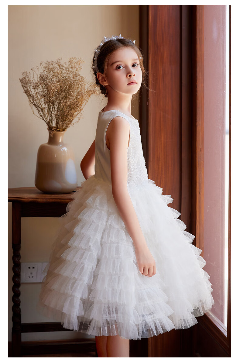 I natural Angel High-End Runway Wedding Flower Girl Dress White Princess Children's Evening Dress Stylish Gift Spring 9