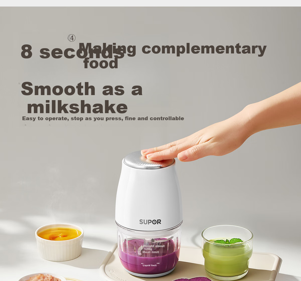 SUPOR Baby Food Processor, Multifunctional Baby Food Preparation Tool, Food Blender with 8 Blades And Dual Cups, Double Blade, FB10F 18