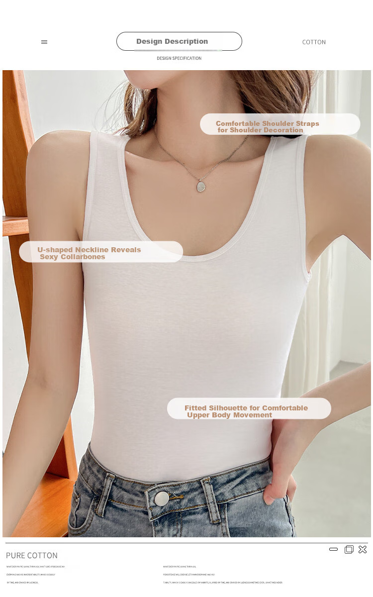 LangSha 100% Pure Cotton Women's Tank Top, Summer Undershirt, Sleeveless Vest, Base Layer, 2026 New Style 2