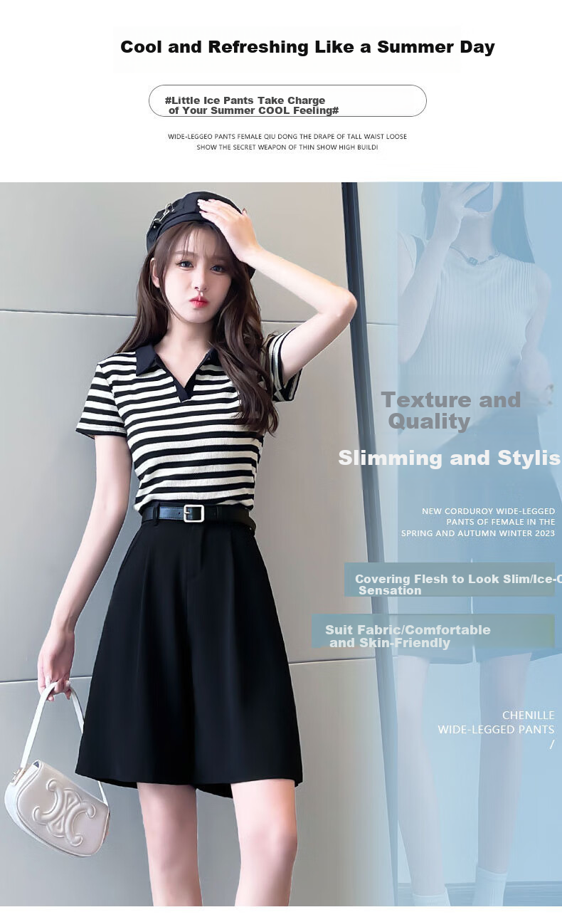 LangSha Women's Summer New 2025 Style High-End Casual A-Line Wide-Leg Shorts with High-Waist Design for Commuting 9