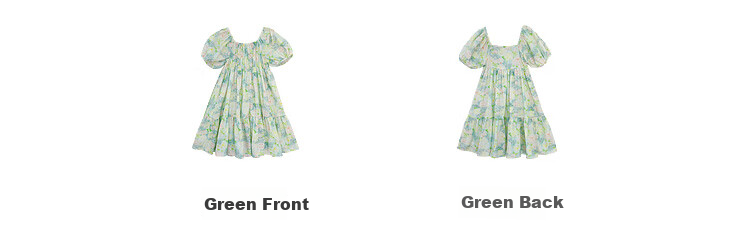 Tutuxiaoxiang Girls' Dress, 100% Cotton, Children's Puff Sleeve Floral Princess Dress, Green, Size 110, Height Approximately 110cm 5