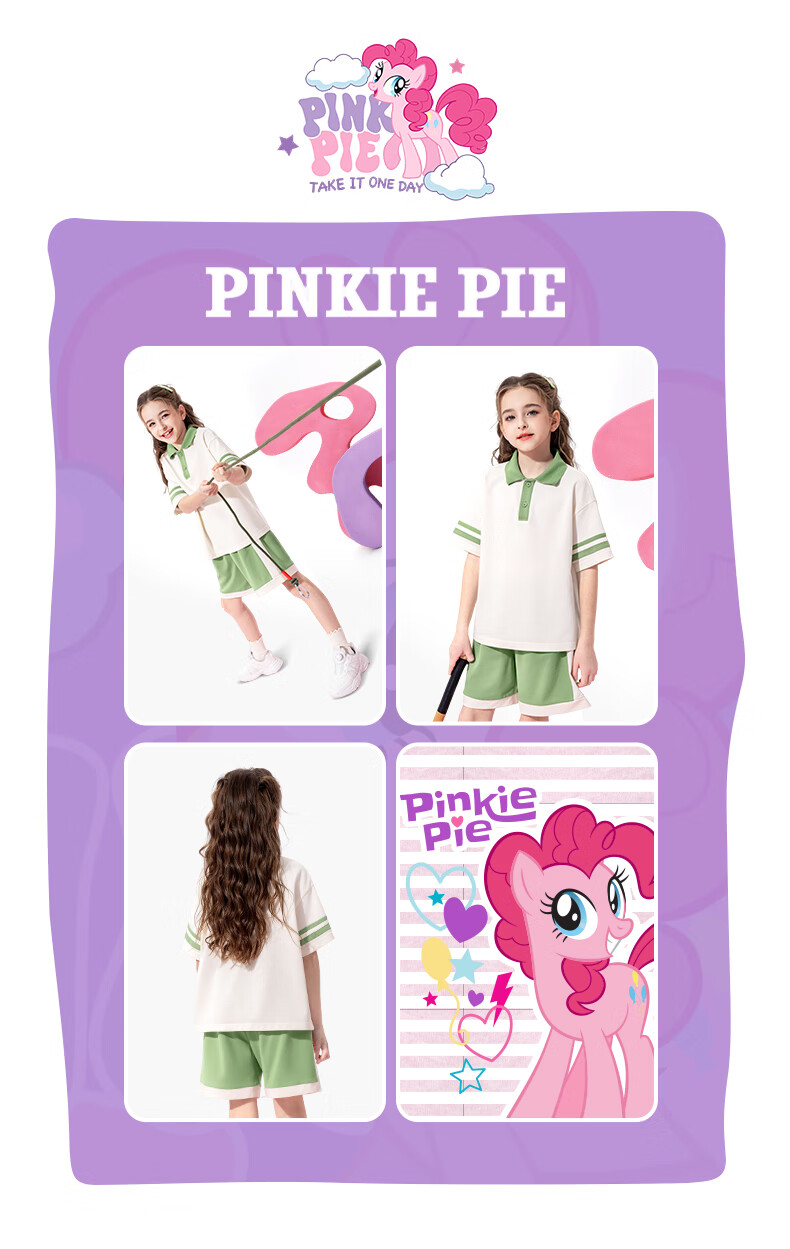 MY LITTLE PONY Girls' Preppy Style Set, Children's Summer Cool Sports Short-Sleeve Outfit, Purple, Size 110 10