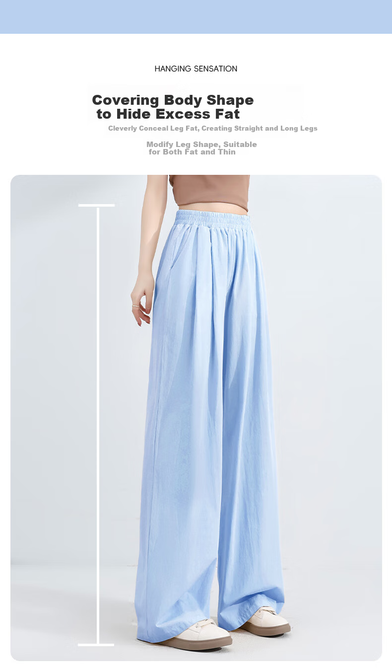 Baleno Ice Silk Cooling Wide-Leg Pants for Women, Summer Lightweight High-Waist Large Pocket Casual Style Versatile Commuter Draping Long Trousers 8