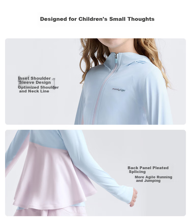Moodytiger Children's Ice Silk Shirt, Summer Boys' Sun Protection Clothing, Cool Breathable Thin Style, Girls' Sun Protection Shirt, Color-Block Mosquito-Proof Skin Coat 24
