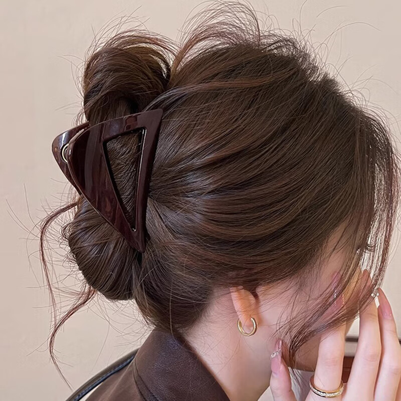 MKING PRETTY Chocolate Brown Triangular Claw Clip Shark Clip for Women, 2025 New Style Elegant Summer Hair Clip, Back of Head Clip, Hair Accessory