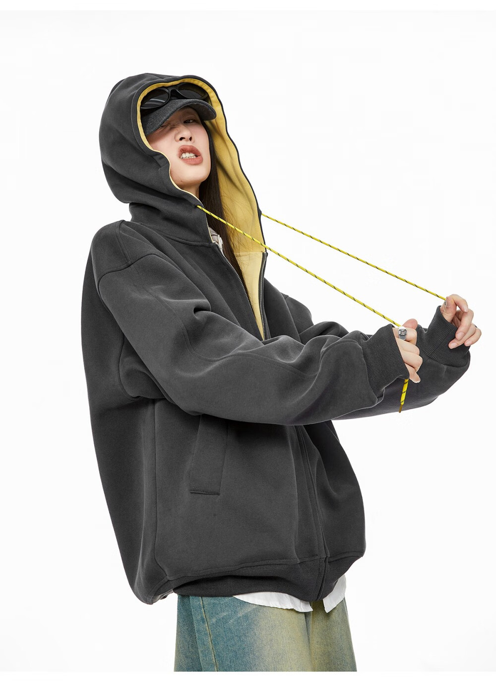 ICH MODE Women's Hoodie American Vintage Loose Fit Zip-up Sweatshirt Spring Autumn New Light Heather Gray L 45