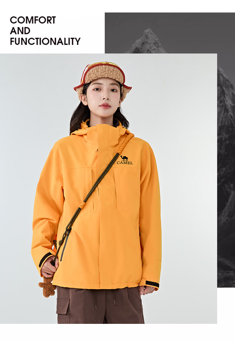 CAMEL Outdoor Jacket Three-In for Men And Women, 2025 Windproof And Rainproof Hiking Mountaineering Coat A35CA45253 XS 13