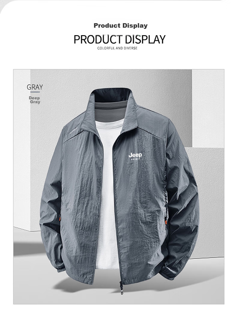 JEEP SPIRIT Men's Summer Lightweight Breathable Ice Silk Sunscreen Jacket UV Protection Skin Jacket White 2XL 10