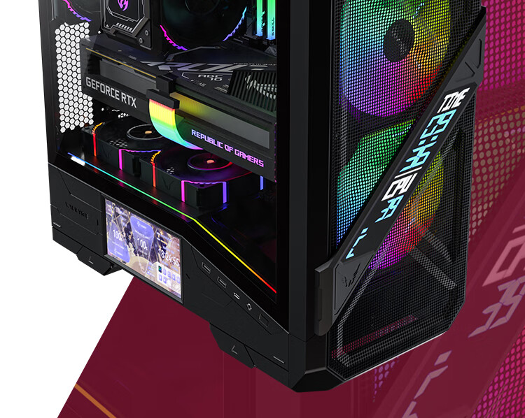 VALKYRIE VK05 BLACK ATX Mid-Tower Gaming Desktop Case with 6-inch LCD Touchscreen, LED Display, Dual 16030 Fans, Backplate Support 3