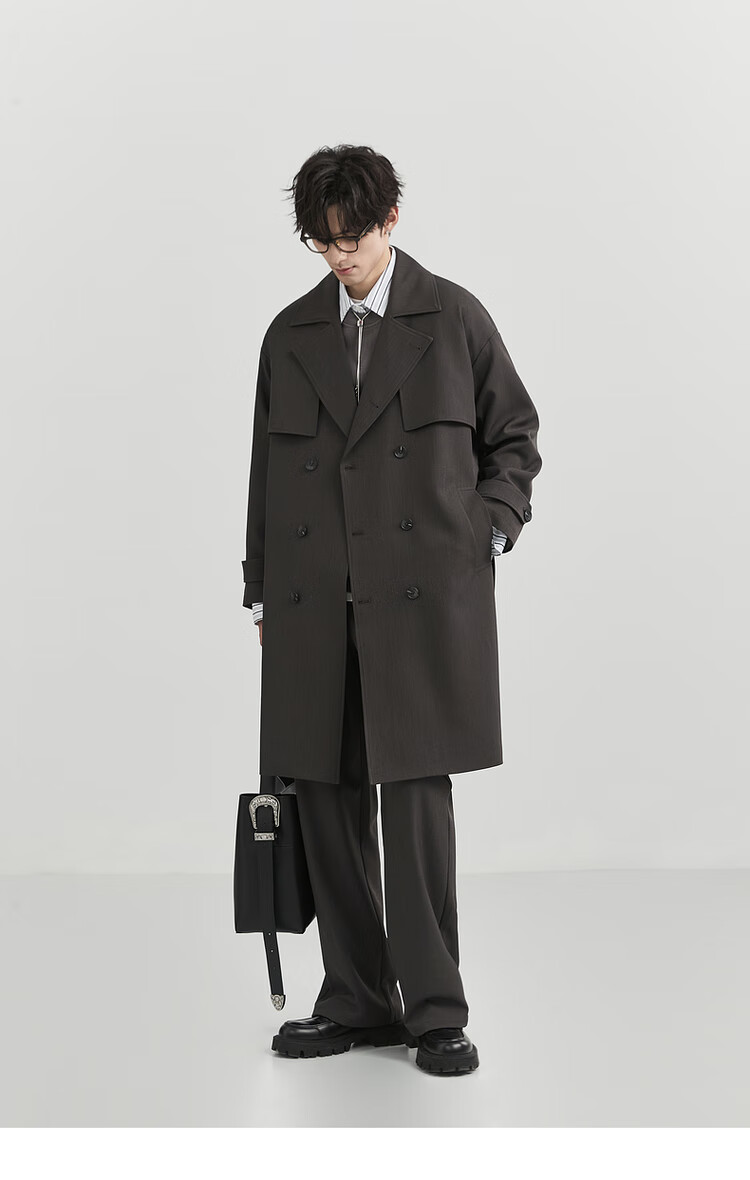 Bojuezhuoer Suit Collar Mid-Length Men's Trench Coat, Double-Breasted, High-End Classic Design, Casual Style 18