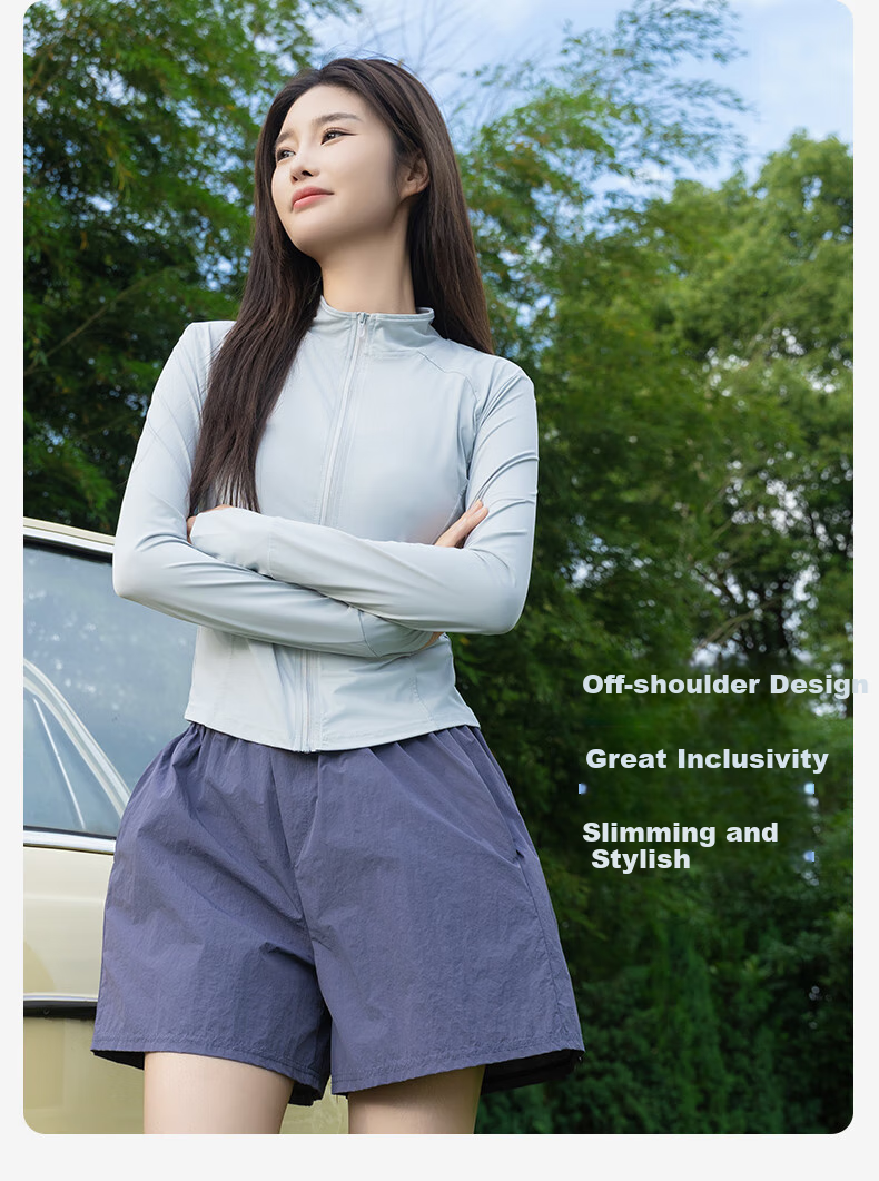 BOPRUIEY Women's Summer Slim Fit Stand Collar UV Protection Ice Silk Cooling Sunscreen Jacket 9