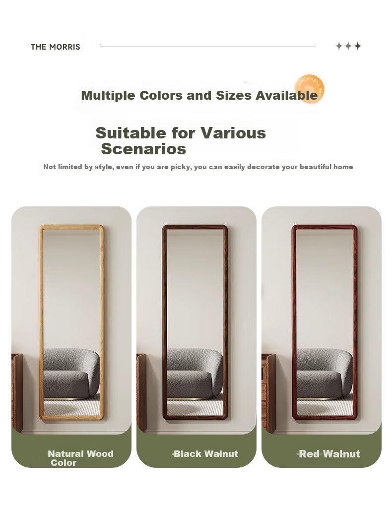Milin Floor-Standing Full-Length Mirror, Wall-Mounted Dressing Mirror for Clothing Stores, Simple Home Use Mirror with Walnut Color Frame, 150cm 14