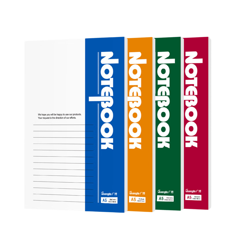 GuangBo A5 Notebook Office Meeting Notepad Student Diary Soft Copybook 50 Sheets 4-Pack Mixed Colors GBR0788
