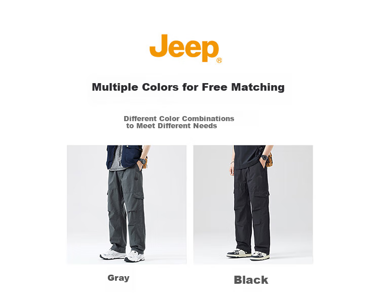 JEEP Ice Silk Pants for Men, Workwear Style, Spring And Summer Tactical Casual Trousers, Loose-Fitting Trendy Men's Pants, Gray, 4XL 4
