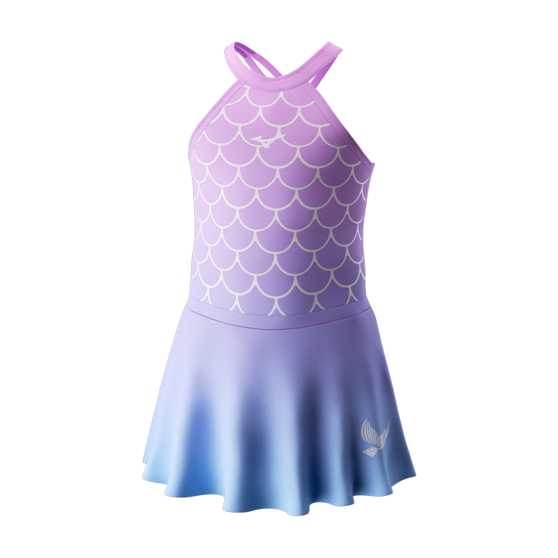 MIZUNO Children's Swimsuit, Cute Mermaid Princess Style with Skirt for Girls, Sun Protection One-Piece Swimwear for Older Kids, Hot Spring Bathing Suit A3402 Purple 150