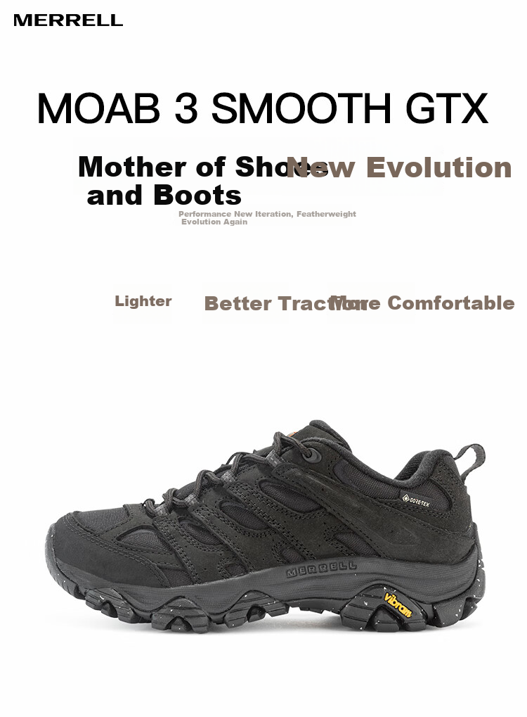 Merrell, Merrell Unisex MOAB3 SMOOTH GTX Waterproof Outdoor Shock-Absorbing Hiking Breathable Non-Slip Mountaineering Shoes 1