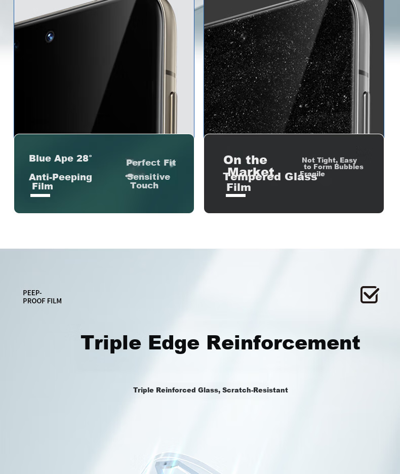 BLUEO Screen Protector for Samsung S25 Ultra, S25 Ultra Tempered Glass Film, 28° Privacy Protection, Shatterproof, Anti-Fingerprint Phone Film 8