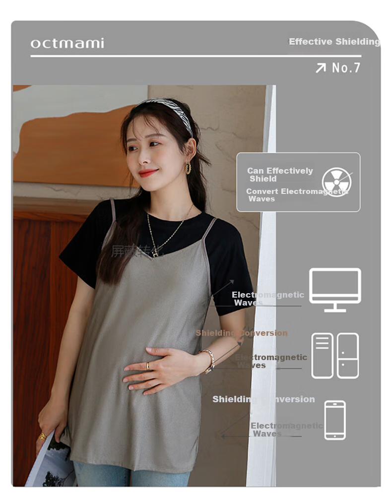 October Mommy Radiation Protection Maternity Workwear, Silver Fiber Spaghetti Strap Protective Isolation Top, All-Season Gray XL 10