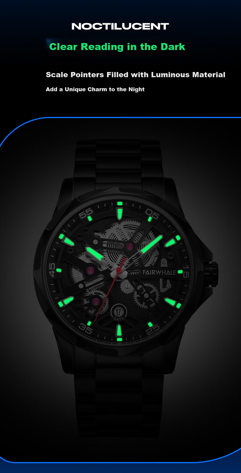 MARK FAIRWHALE Men's Fully Automatic Skeleton Mechanical Watch, Luminous, Water-Resistant, Top Ten Famous Watches, Swiss Quality Wristwatch FW-6620 11