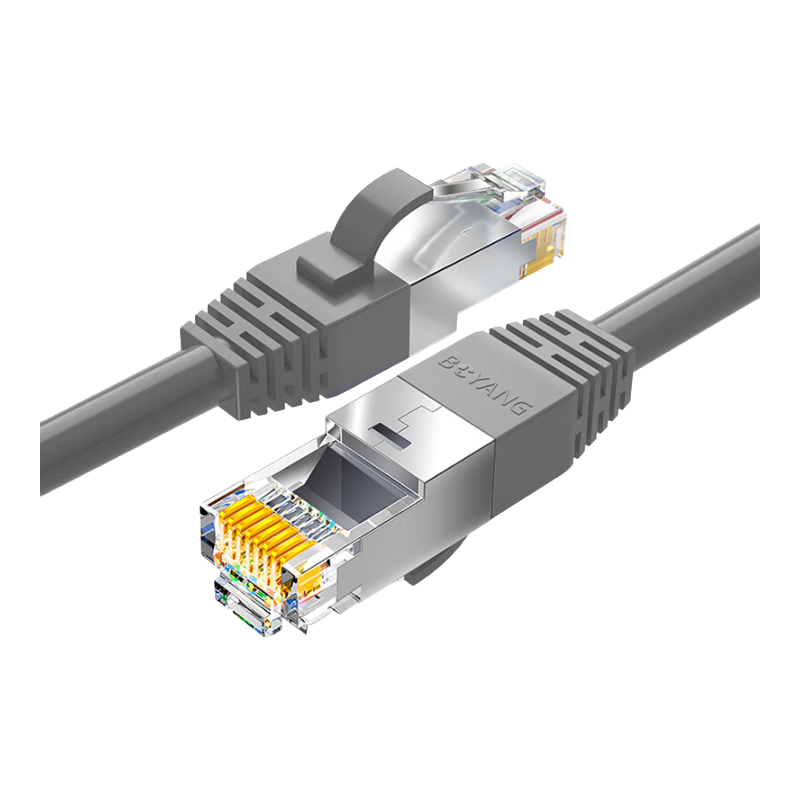 BOYANG Category 6 Shielded Network Patch Cable, FTP Gigabit Ethernet Cable, CAT6 Oxygen-Free Copper Twisted Pair, 0.3 Meters, Data Center Engineering Cable Finished Network Cable, Gray, BY-6003HP