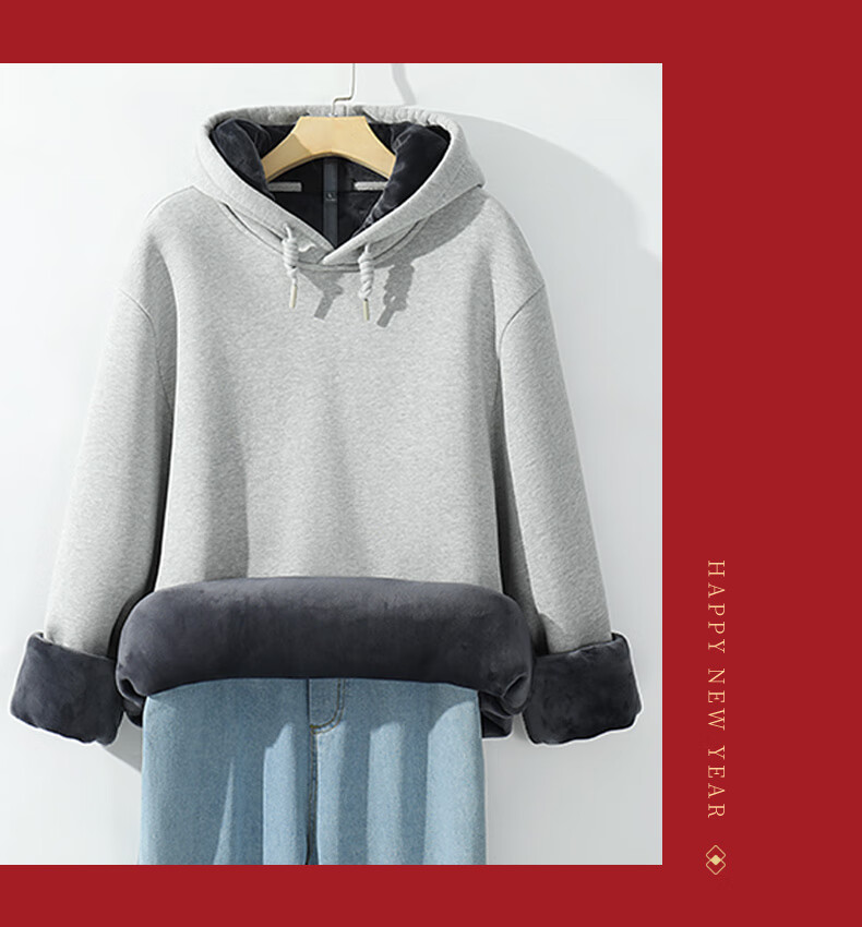 JEEP SPIRIT Men's Hooded Sweatshirt Winter Fleece Warm Burgundy Year of the Horse Pullover Sports Casual Top 5