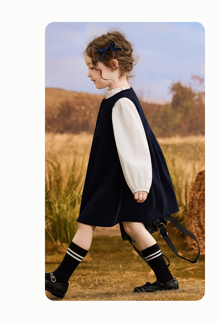 ASK JUNIOR Kids Spring Outfit Toddler Ruffled Lined Girls Vest Dress School Style Navy Blue Size 100 4