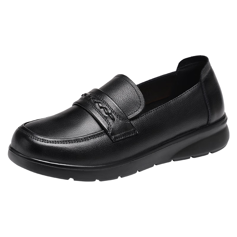 Red Dragonfly Women's Middle-aged and Elderly Mom Leather Shoes Cowhide Slip-on Loafers Soft Sole Flats WTB351791 Black Size 37