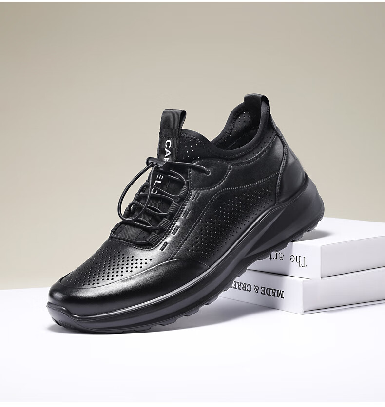 CARTELO Genuine Leather Men's Shoes, Business Casual Sports New Style for Autumn And Winter, Soft Thick-Soled Versatile Commuter Work High-End Black 9