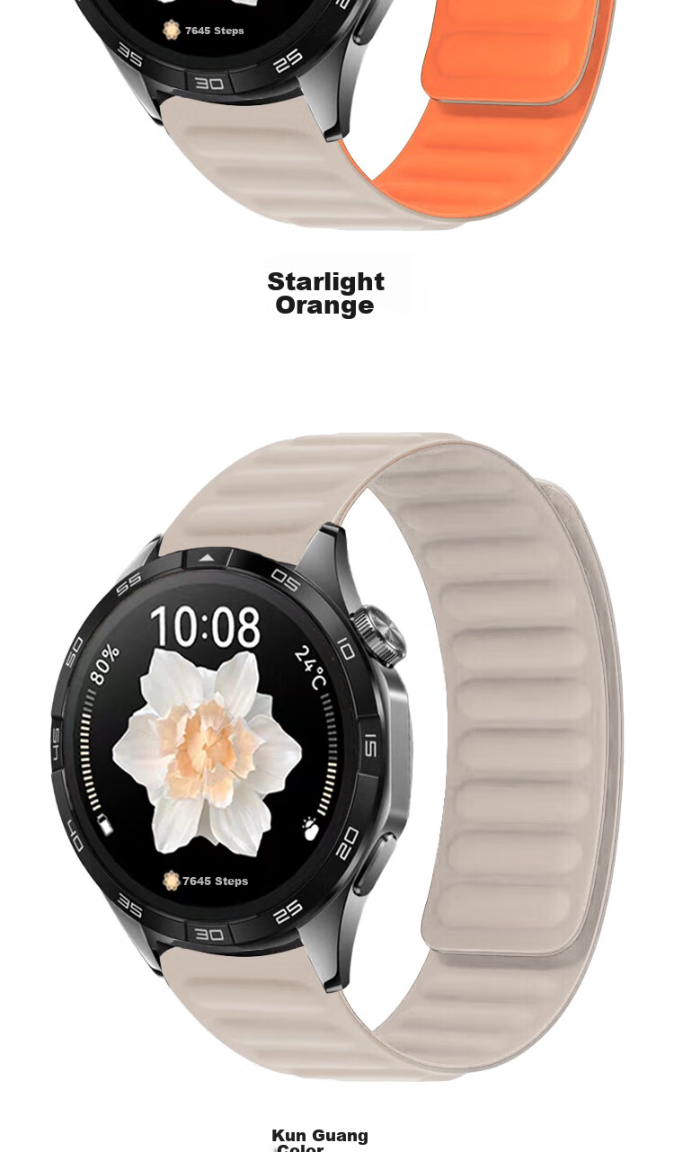 ESCASE Compatible Silicone Magnetic Watch Band for Huawei Watch GT5/4pro/GT3pro Comfortable Strap/gt2/new Unisex Wristband Universal 46/48mm Watch Face Black And Orange 14