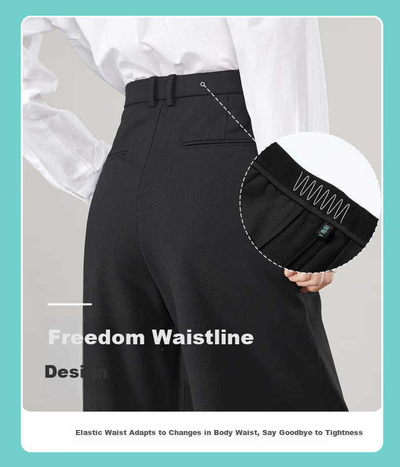 ESE-Y Wide-Leg Suit Pants for Women, Spring 2025 New Style, High-Waisted Draping Slimming Trousers, Black-Standard Size 31 9