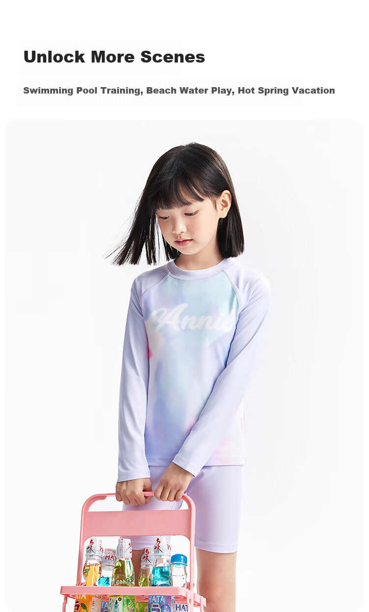Annil Girls' Two-Piece Long-Sleeve Set, Summer 2025 New Style, Purple Flower Pattern, Size 110 3