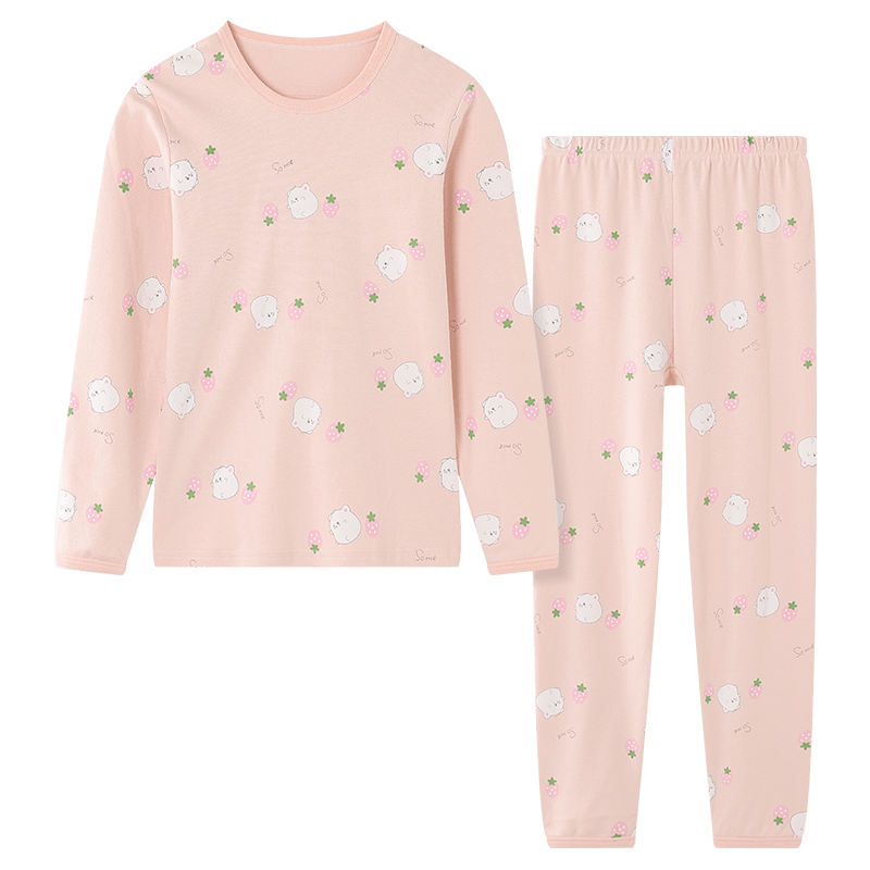 Hodo Children's Pure Cotton Underwear Set, Boys And Girls Autumn Clothes And Pants, Pajamas, Cotton Sweater Set, M1020, Pink, Size 110