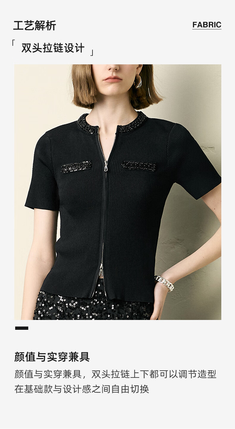 YANYEE Women's Short Sleeve Knitted Cardigan Summer 2025 Thin Slim Fit Commuter Elegant Small Jacket Top Black L 3