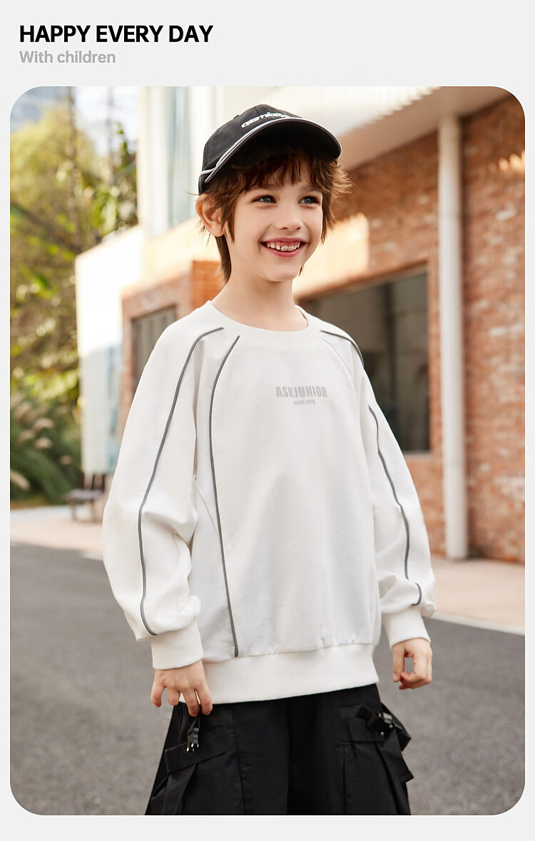 ASK JUNIOR Boys' Long Sleeve Sweatshirt 2026 Spring New Irregular Panel Casual Youth Top 5